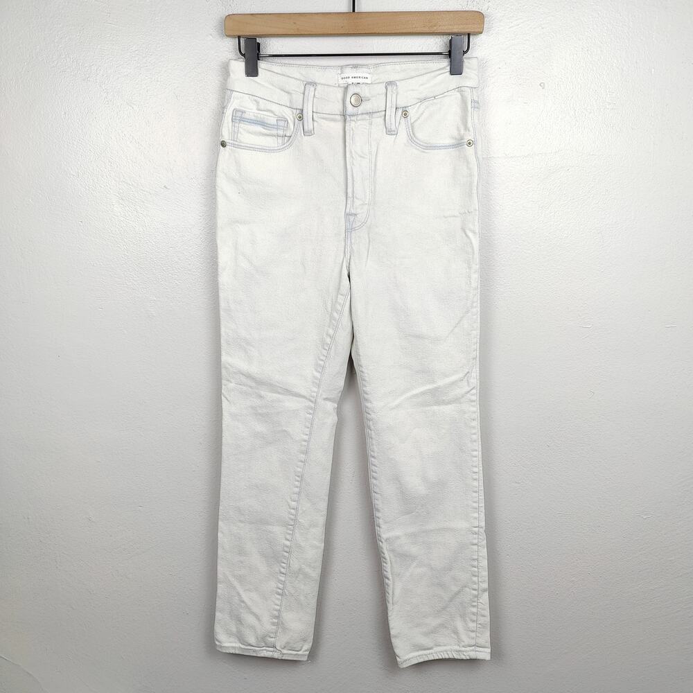 Good‎ American Straight Leg Jeans Womens 2 26 Light Acid Wash White Stretch